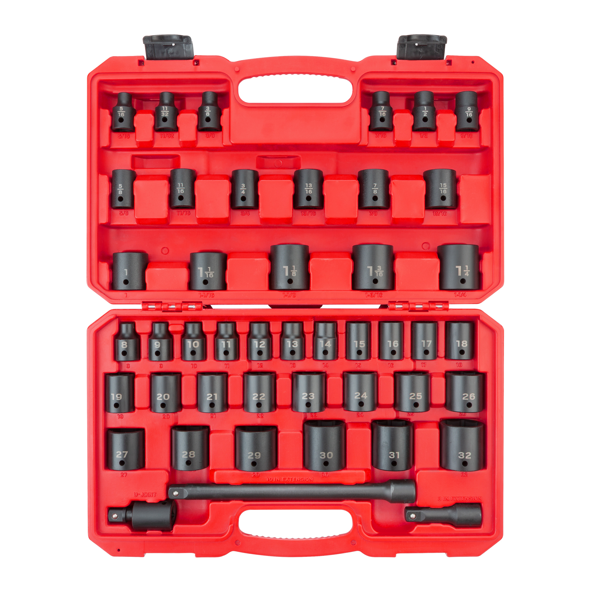 TEKTON 1/2 Inch Drive Shallow 6-Point Impact Socket Set with Case, 45-Piece (5/16 - 1-1/4 in., 8-32 mm) | SID92403